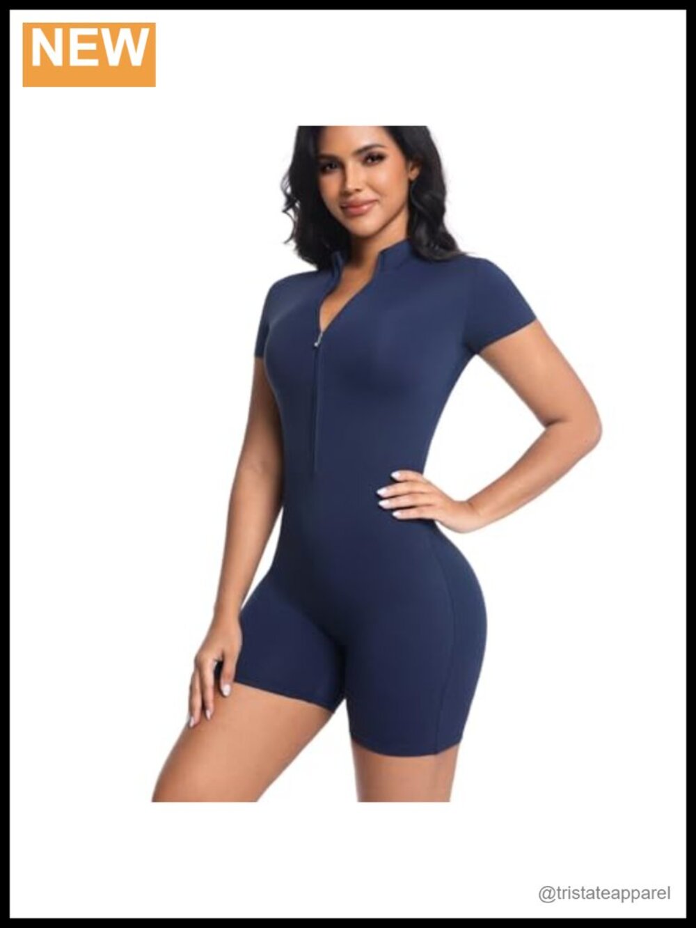 Nylon Spandex Workout Jumpsuit Romper Short Sleeve Zip Up Bodysuit
